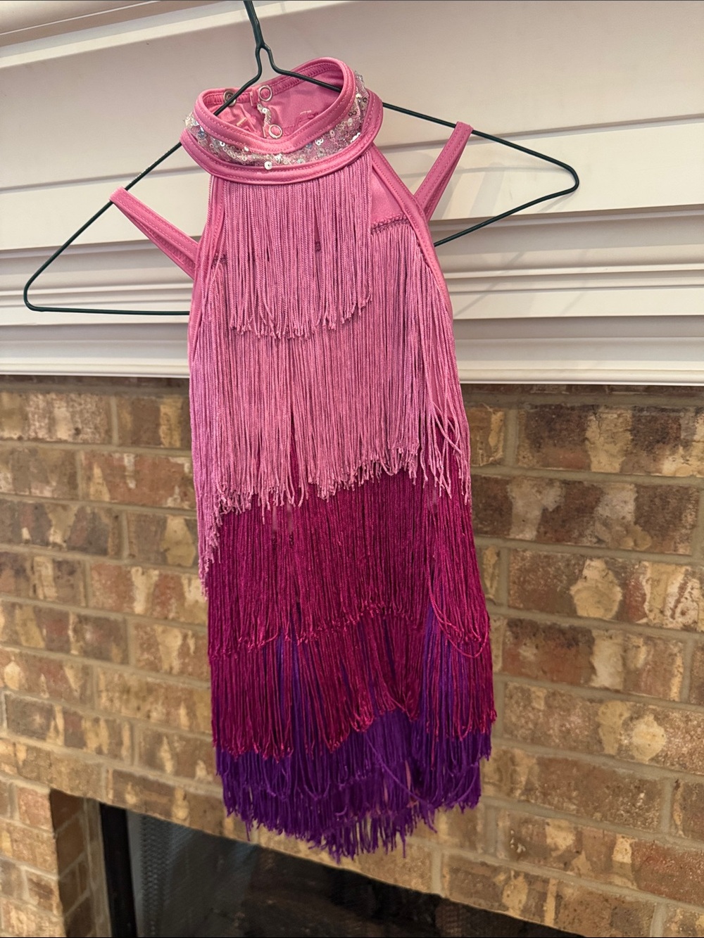 Weissman Small Child Pink to Purple Ombre Fringe Dance Costume w Sequin Collar